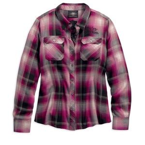 Harley Davidson hearts&serpents laces plaid long sleeve shirt